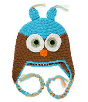 Turquoise & Brown Owl Hat